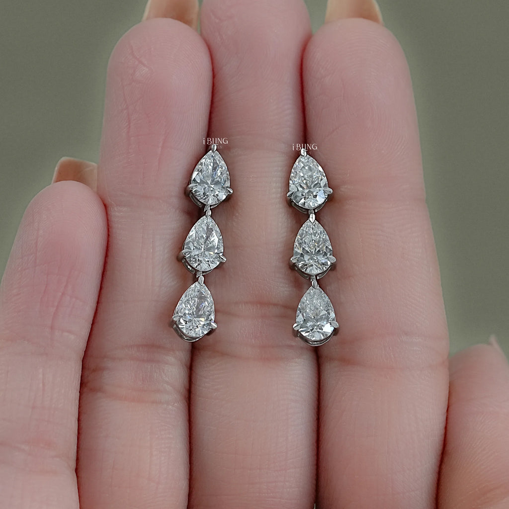 Pear Cut Lab Grown Diamond Dangle Drop Earrings