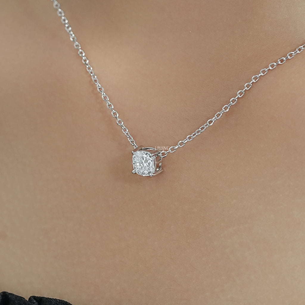 Square Cushion Lab Grown Diamond Solitaire Pendant Necklace