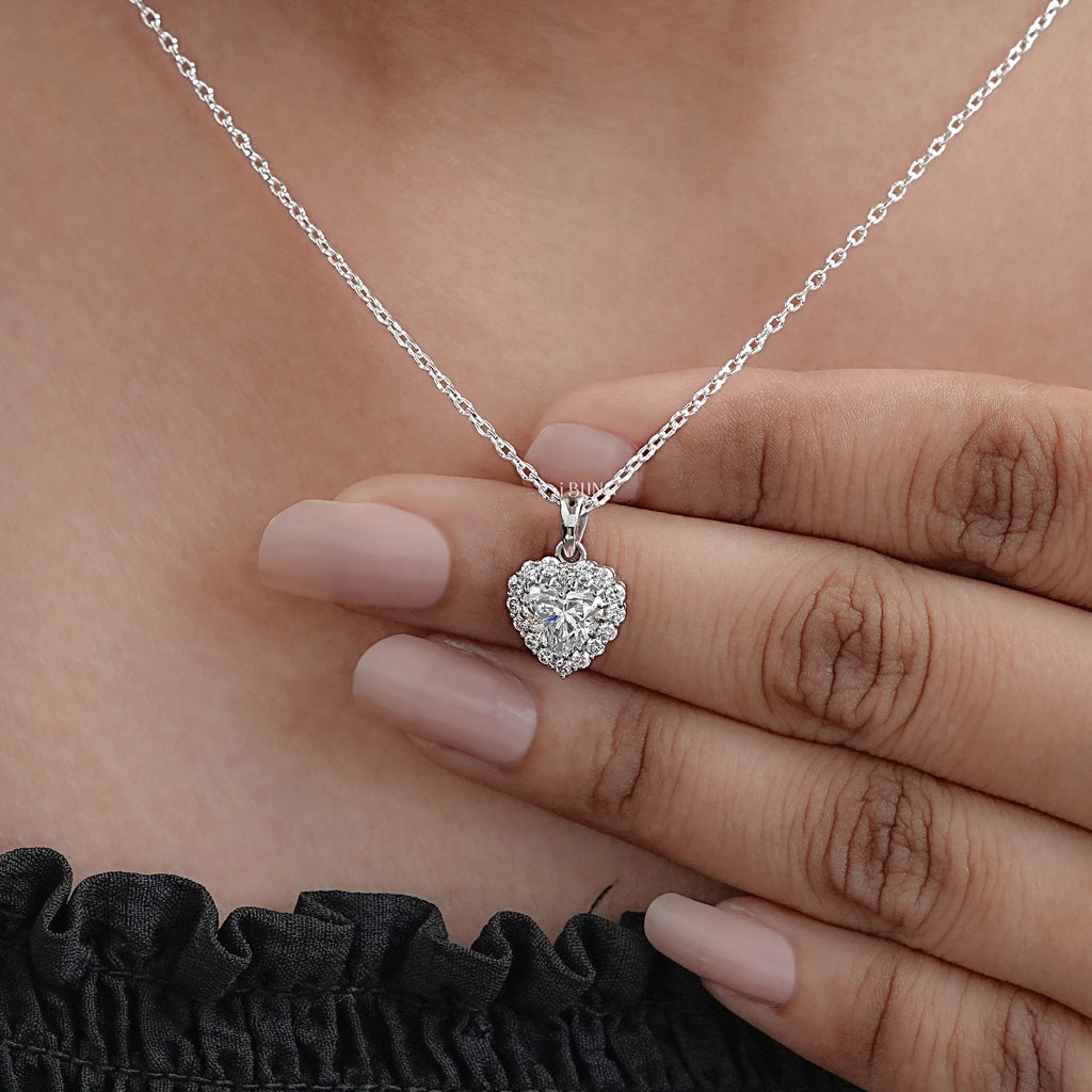 Heart Lab Diamond Halo Necklace