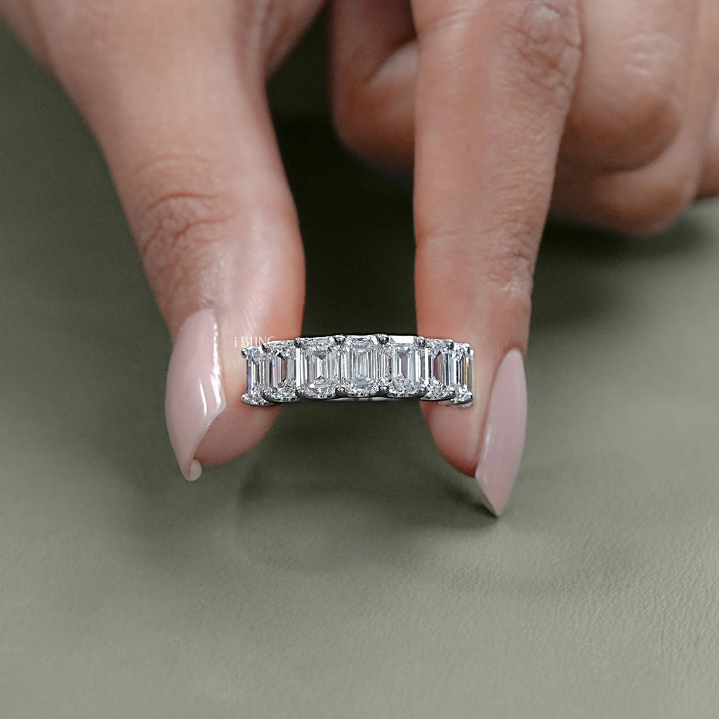 Emerald Diamond Half Eternity Wedding Band