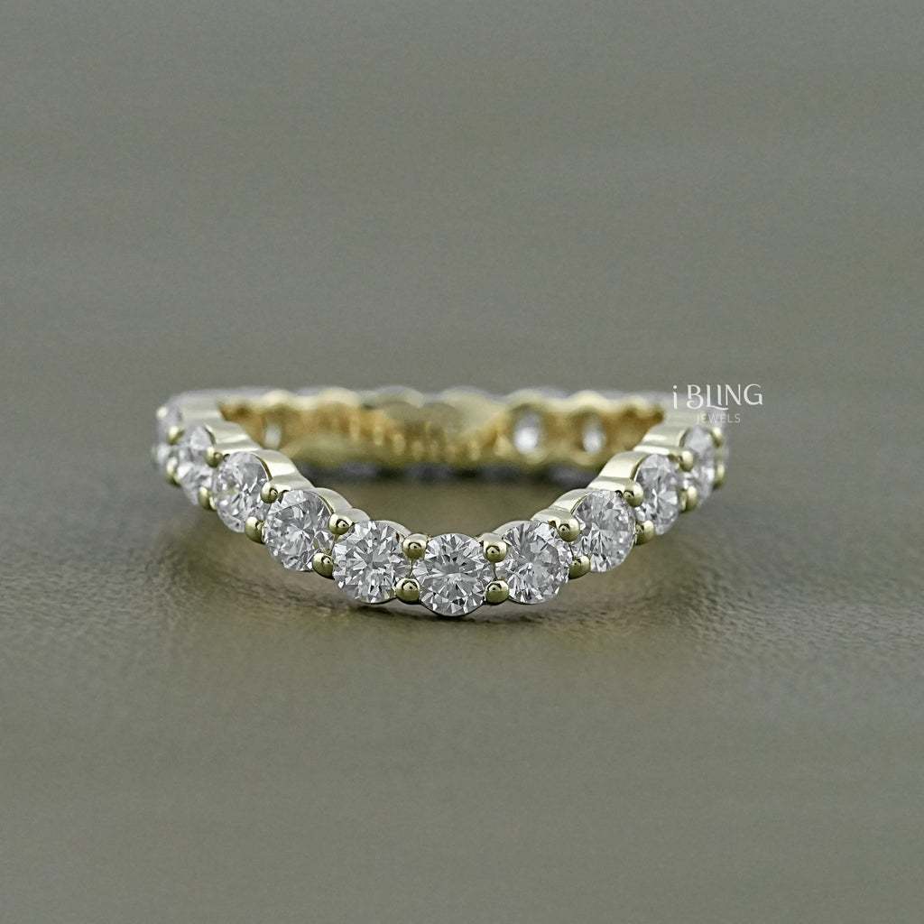 Round Lab Grown Diamond Curved Wedding Band