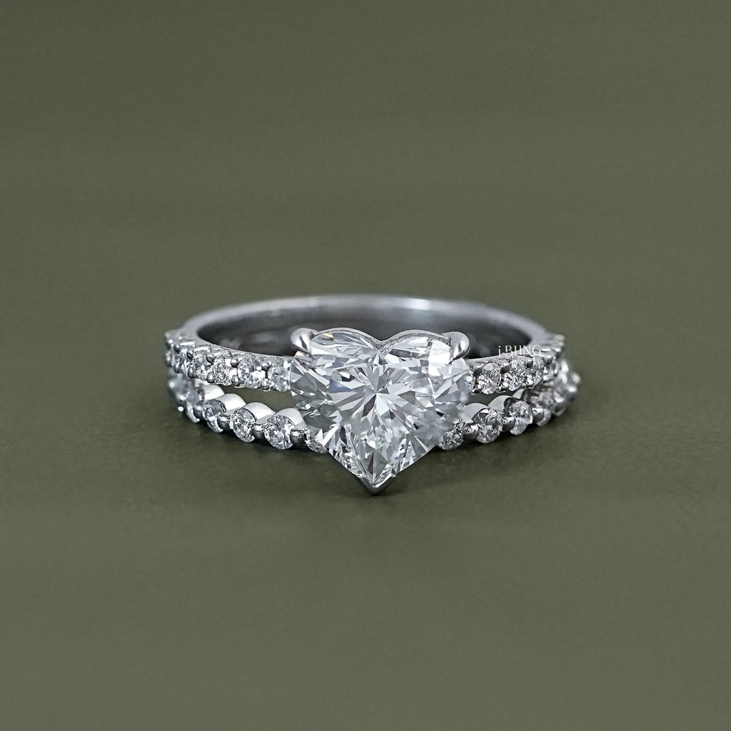 Heart Cut Lab Grown Diamond Accent Bridal Ring Sets