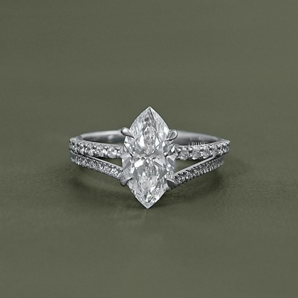 Marquise Cut Lab Diamond Accent Bridal Ring Sets