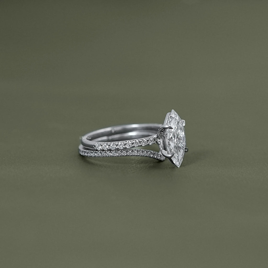 Marquise Cut Lab Diamond Accent Bridal Ring Sets