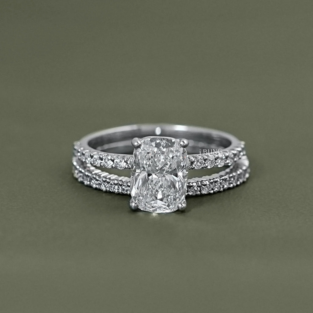 Cushion Cut Solitaire With Accent Bridal Ring Sets
