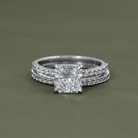 Square Radiant Cut Dimond Accent Engagement Ring Set