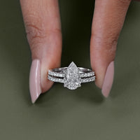 Pear cut lab grown Diamond Accent Set Bridal Ring Set