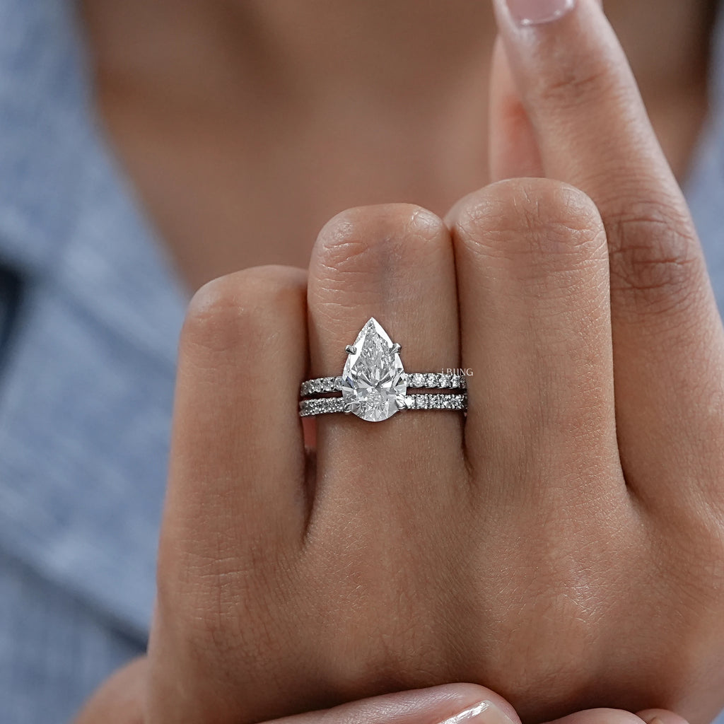 Pear cut lab grown Diamond Accent Set Bridal Ring Set