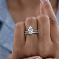 Pear cut lab grown Diamond Accent Set Bridal Ring Set
