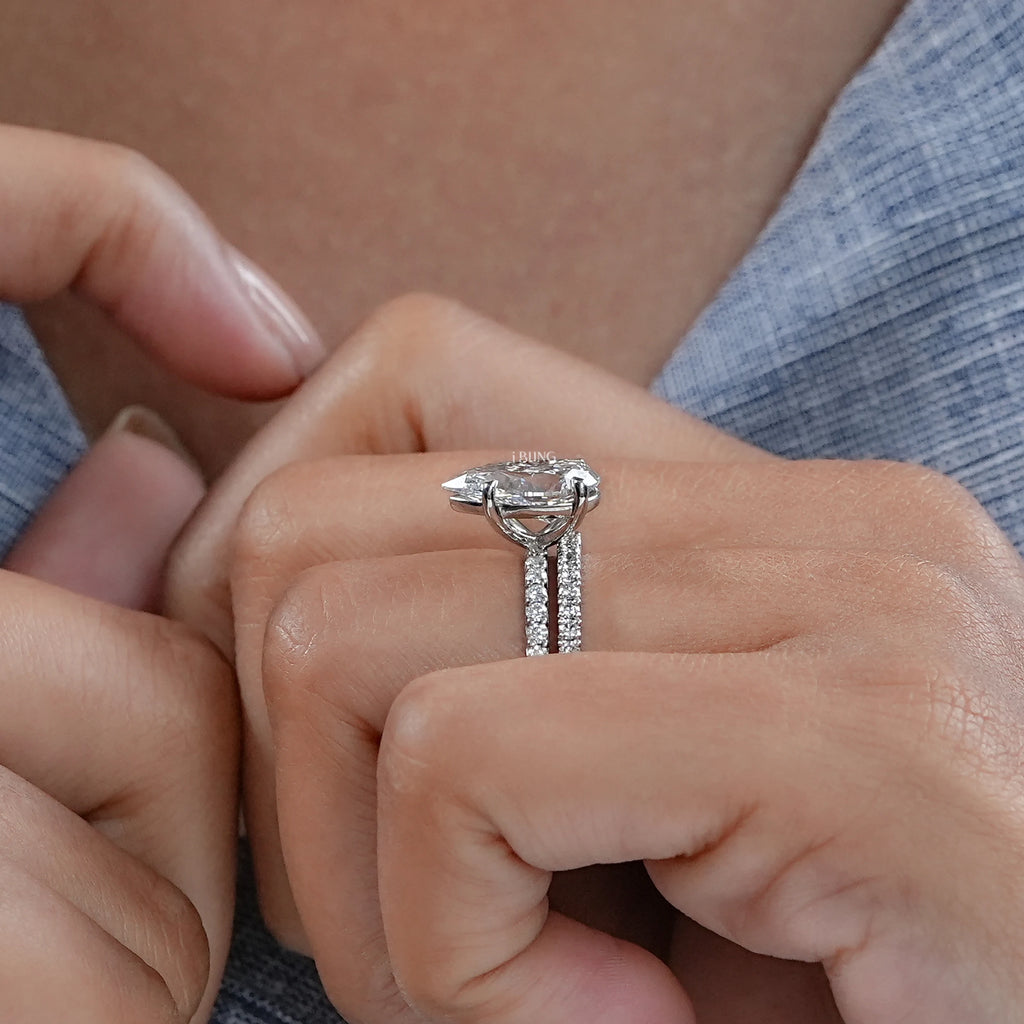 Pear cut lab grown Diamond Accent Set Bridal Ring Set