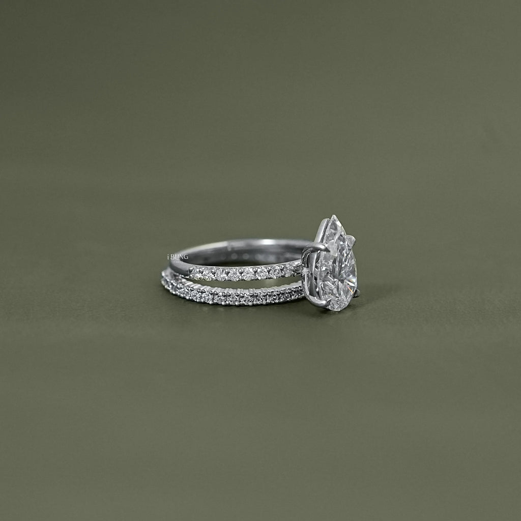 Pear cut lab grown Diamond Accent Set Bridal Ring Set