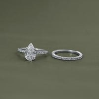 Pear cut lab grown Diamond Accent Set Bridal Ring Set