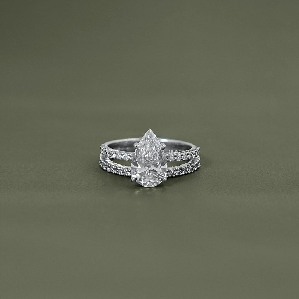 Pear cut lab grown Diamond Accent Set Bridal Ring Set