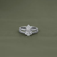 Pear cut lab grown Diamond Accent Set Bridal Ring Set