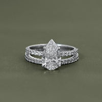 Pear cut lab grown Diamond Accent Set Bridal Ring Set