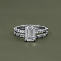 Emerald Shape Accent Diamond Bridal Ring For Wedding
