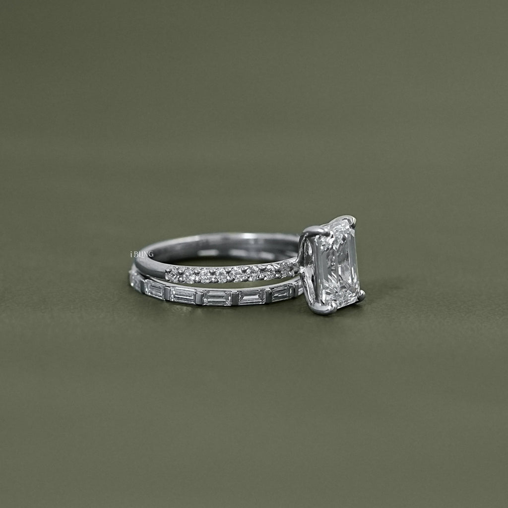 Emerald Shape Accent Diamond Bridal Ring For Wedding