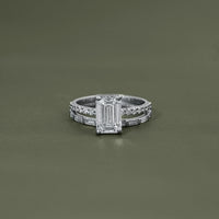 Emerald Shape Accent Diamond Bridal Ring For Wedding