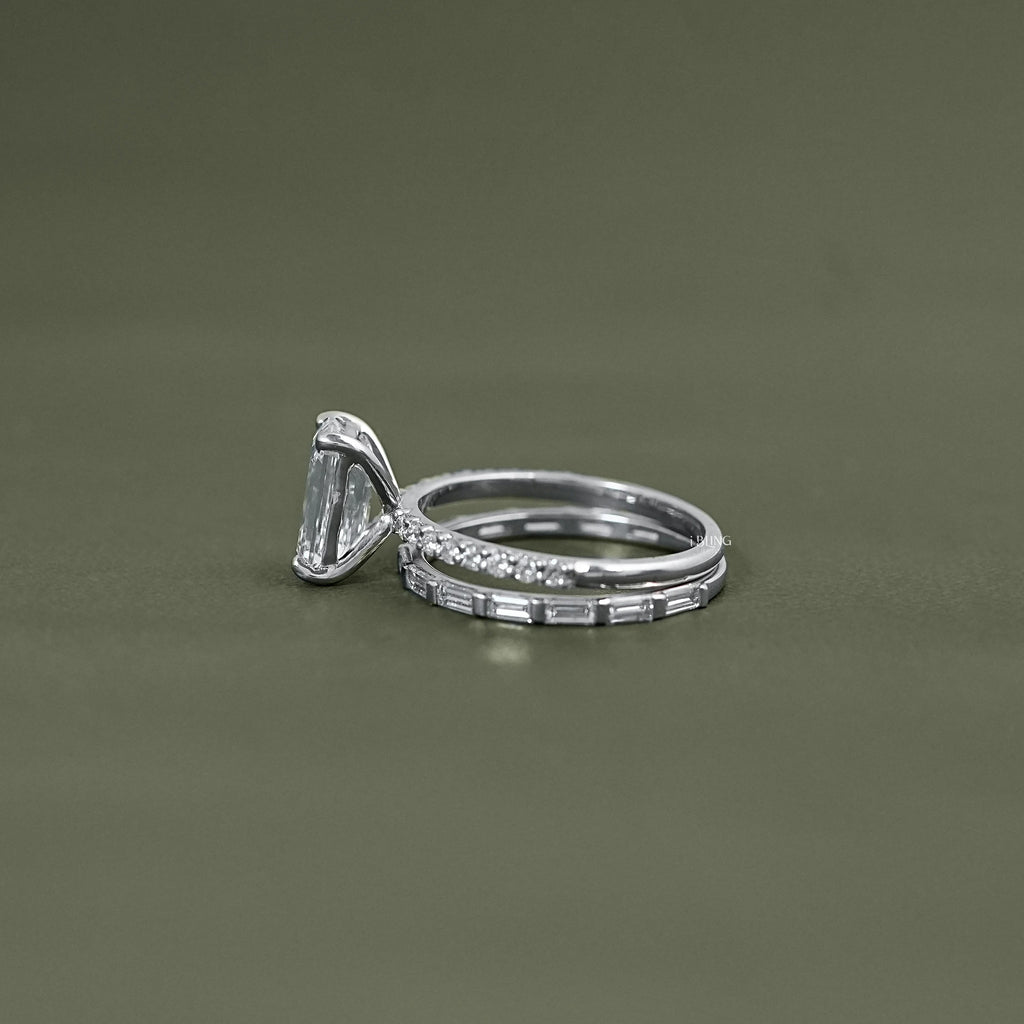 Emerald Shape Accent Diamond Bridal Ring For Wedding