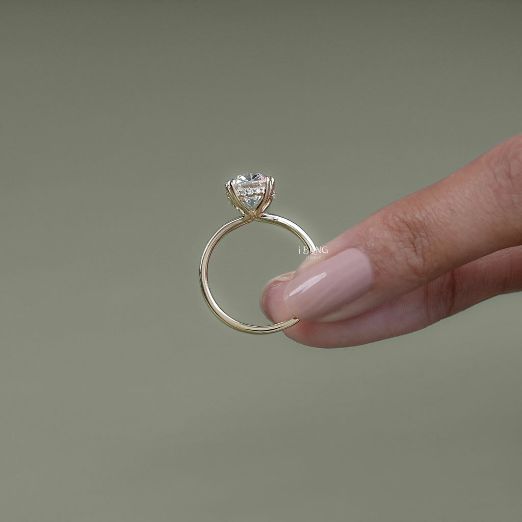 Old Mine Cushion Cut Diamond Hidden Halo Ring