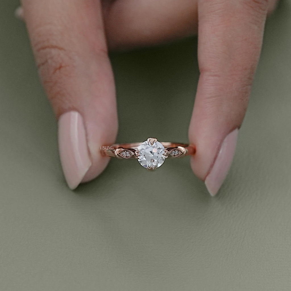 Old European Round Diamond Solitaire Accent Ring