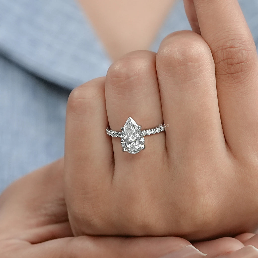Pear Cut Lab Diamond Solitaire Accent Ring