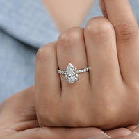 Pear Cut Lab Diamond Solitaire Accent Ring