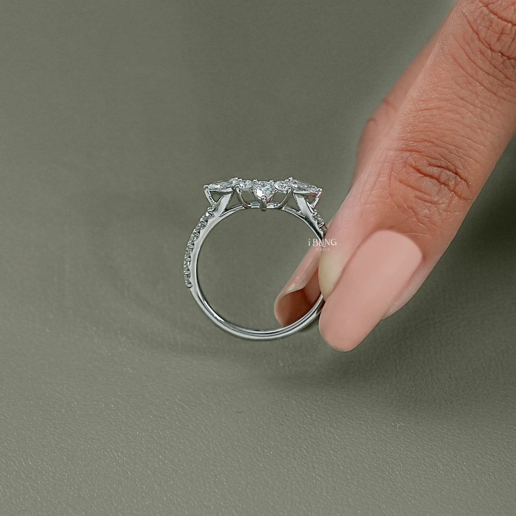 Pear Cut Lab Made Diamond Chevron Ring