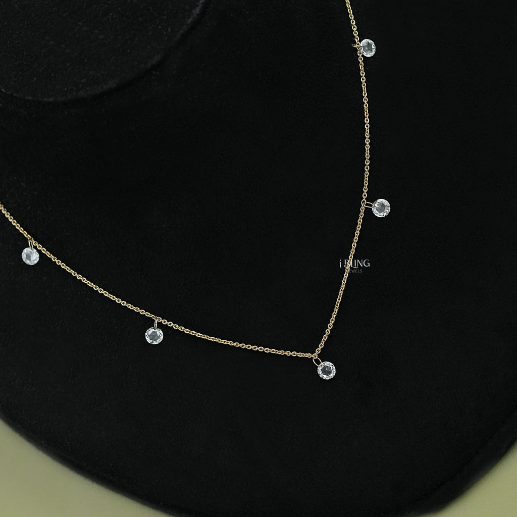 Rose Cut Round Diamond Station Necklace