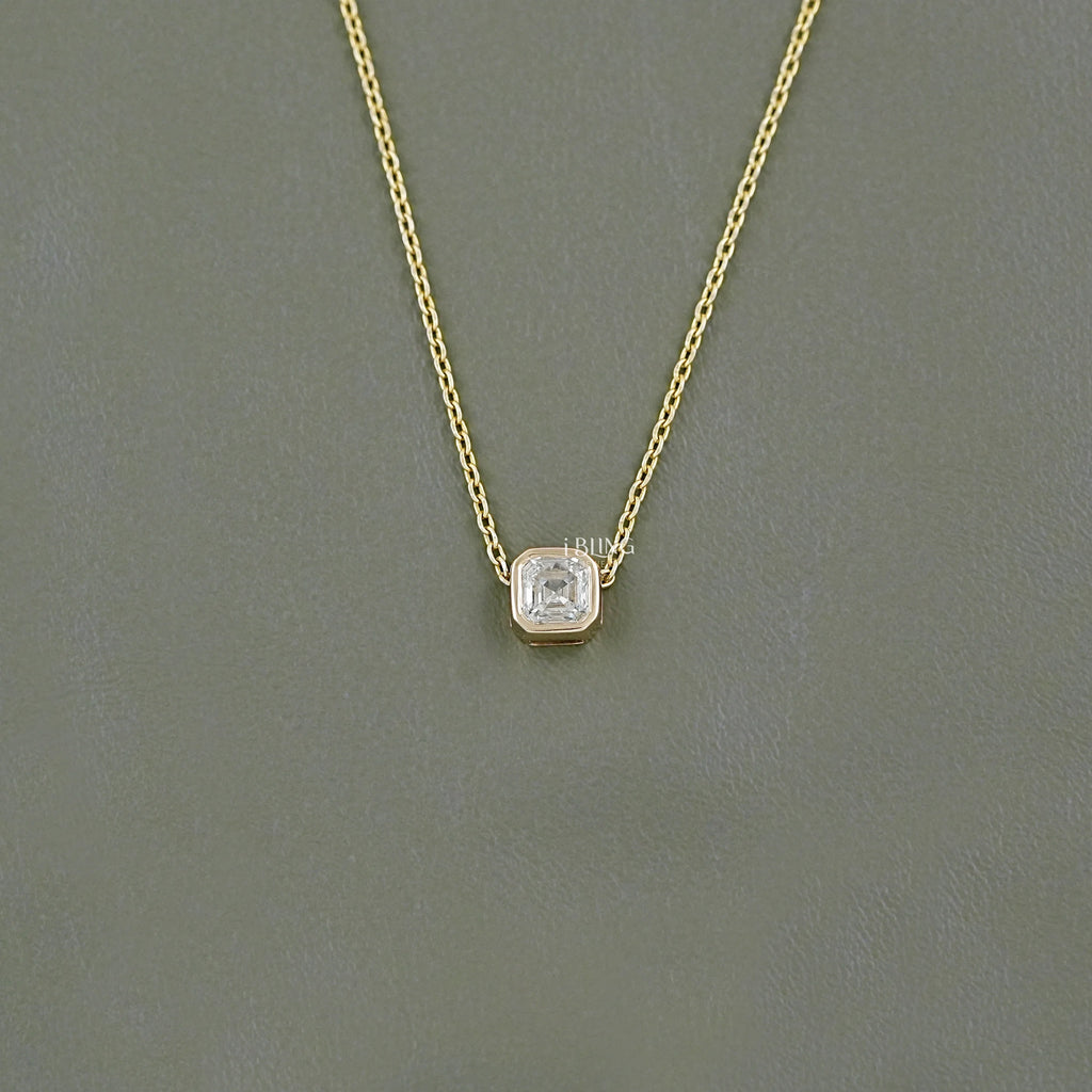 Asscher Cut Diamond Bezel Set Solitaire Necklace