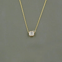 Asscher Cut Diamond Bezel Set Solitaire Necklace