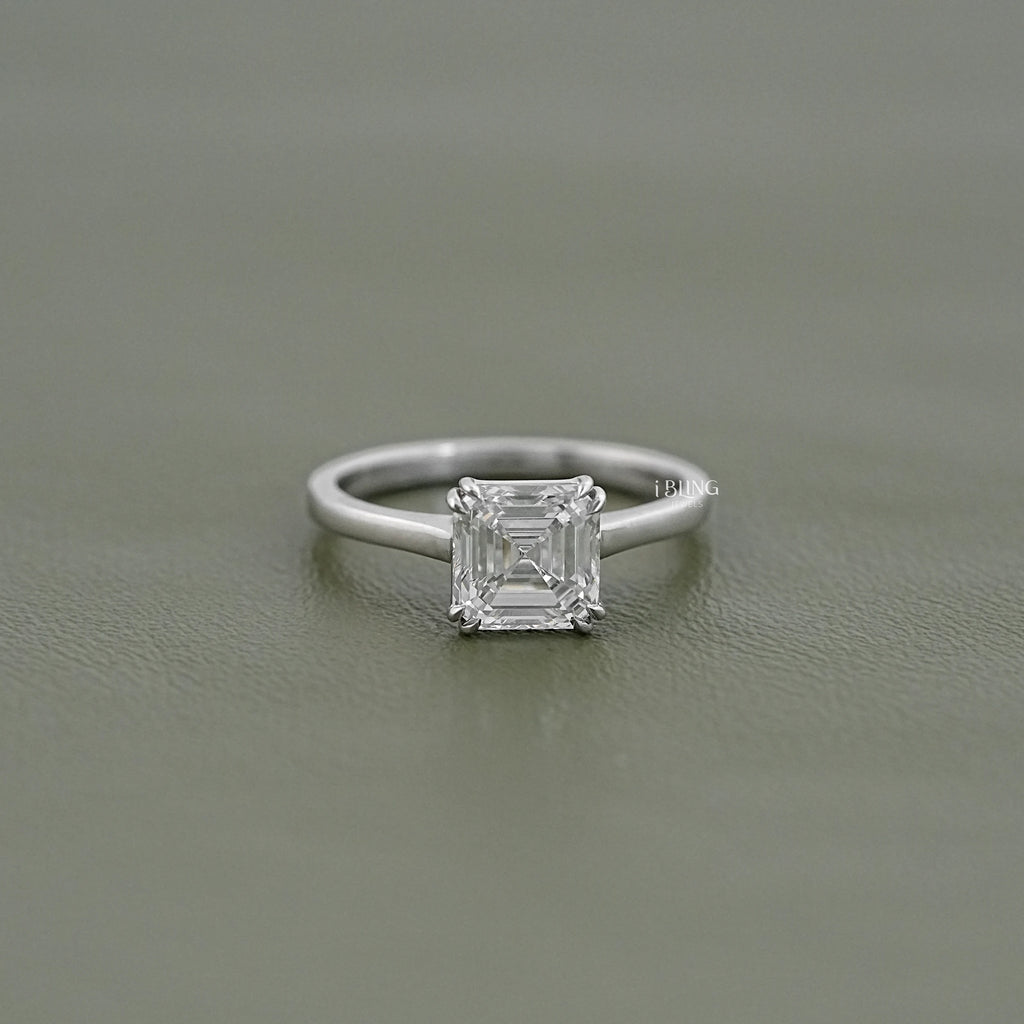 Asscher Lab Diamond Solitaire Engagement Ring