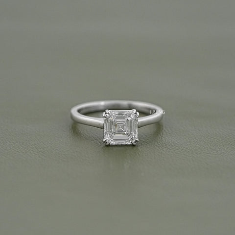 Asscher Lab Diamond Solitaire Engagement Ring
