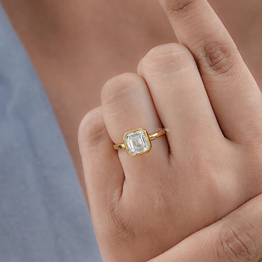 2 Carat Bezel Set Asscher Diamond Engagement Ring