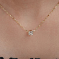 Asscher Cut Diamond Bezel Set Solitaire Necklace