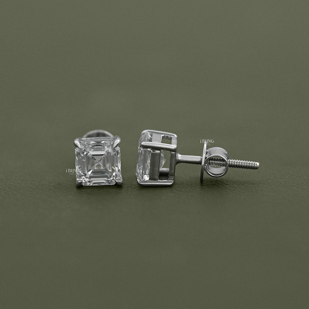 Asscher Lab Diamond Stud Earrings