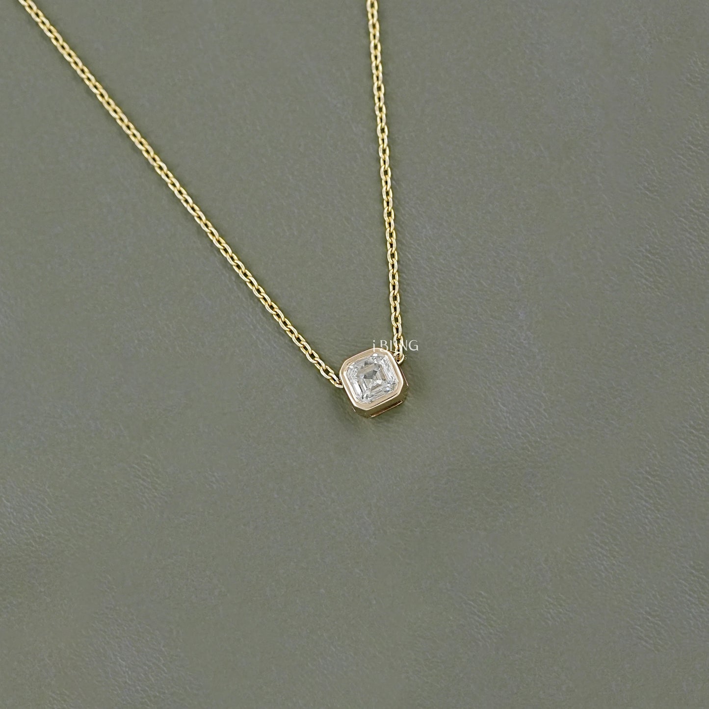Asscher Cut Diamond Bezel Set Solitaire Necklace