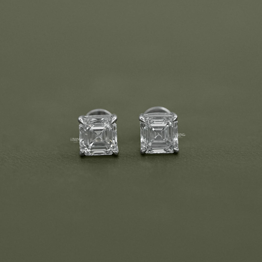 Asscher Lab Diamond Stud Earrings