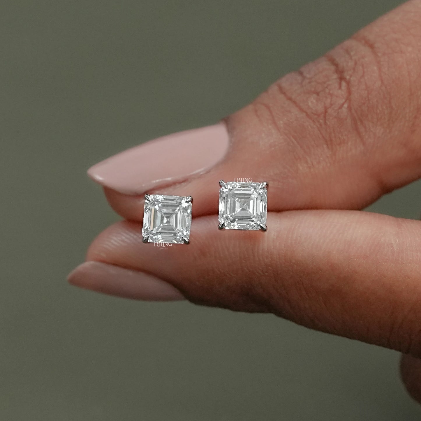 Asscher Lab Diamond Stud Earrings Solitaire Stud