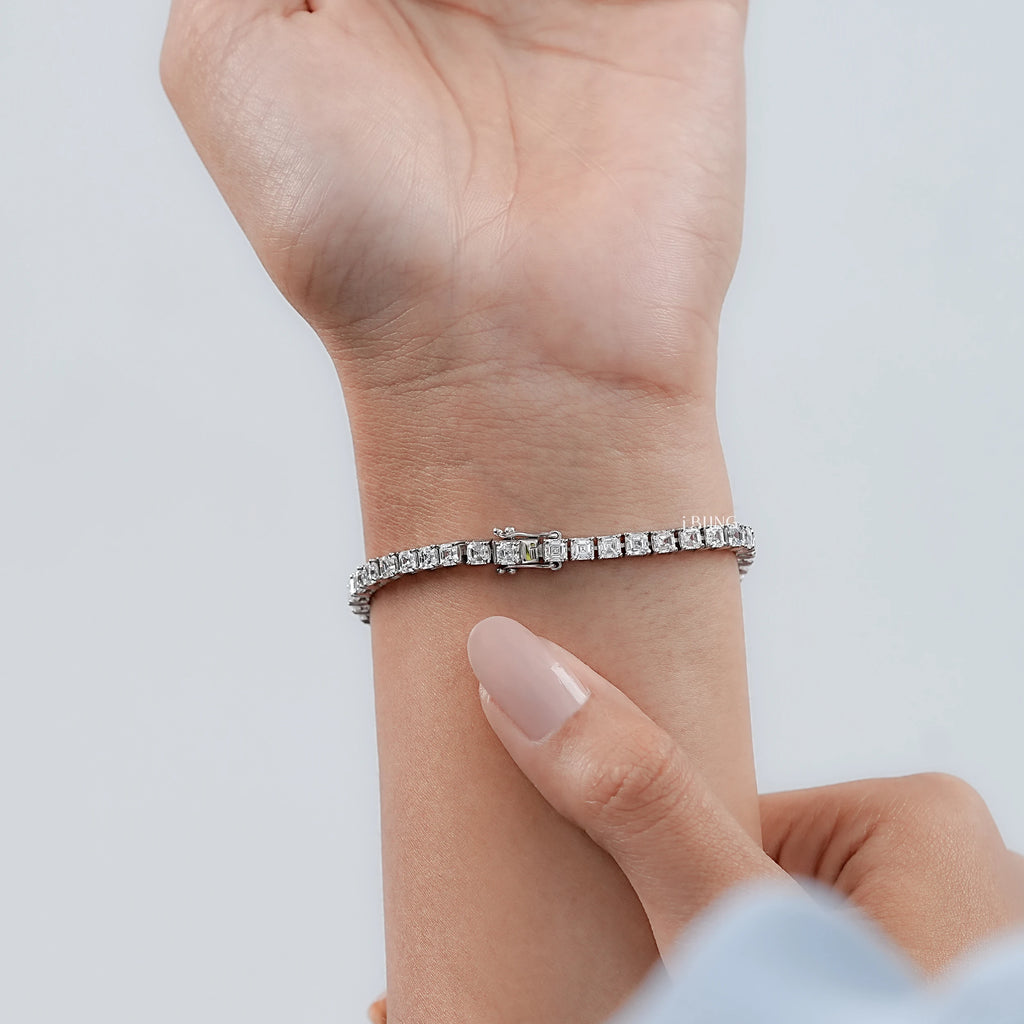 Asscher Cut Lab Diamond Wedding Tennis Bracelet