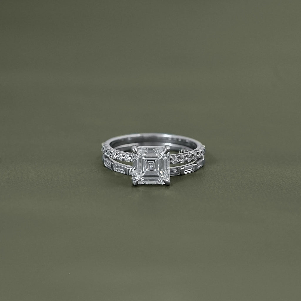 Asscher Shape Lab Diamond Ring Set