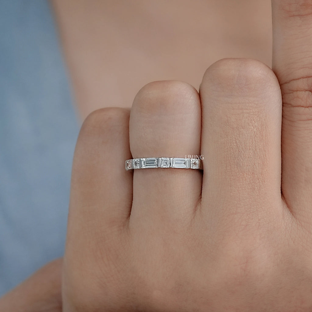 East West Baguette Diamond Tension Set Eternity Band