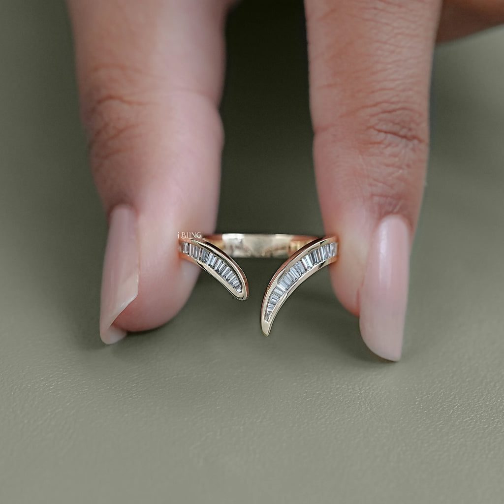 Tapered Baguette Diamond Channel Set V Shape Wedding Band