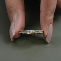 Baguette And Round Diamond Filigree Wedding Band