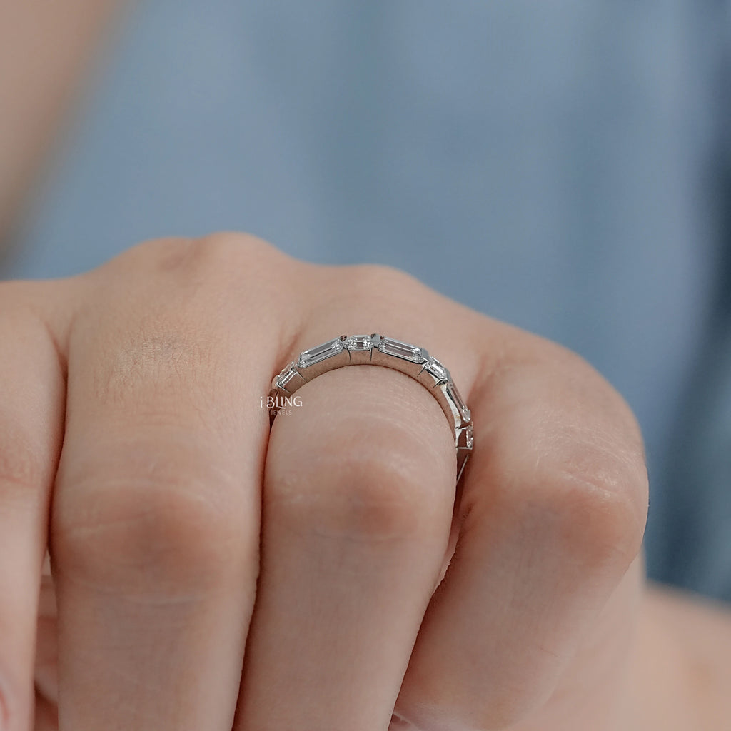 East West Baguette Diamond Tension Set Eternity Band