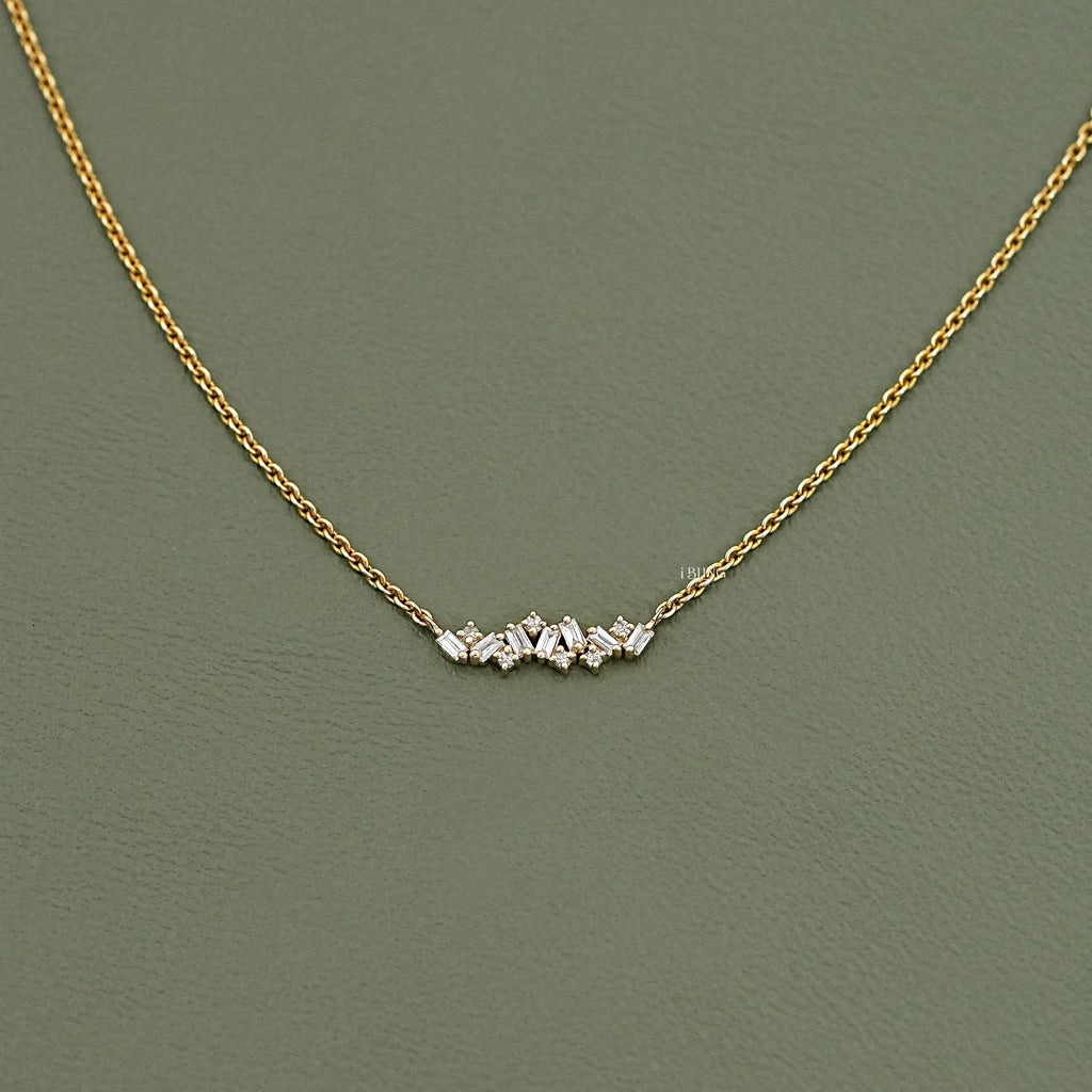 Baguette Cut Lab Diamond Cluster Necklace