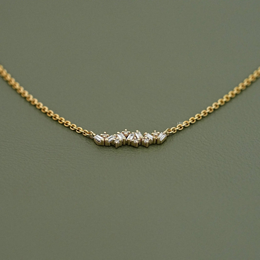 Baguette Cut Lab Diamond Cluster Necklace