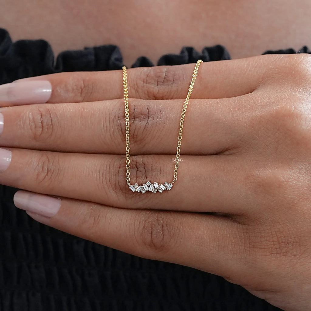 Baguette Cut Lab Diamond Cluster Necklace