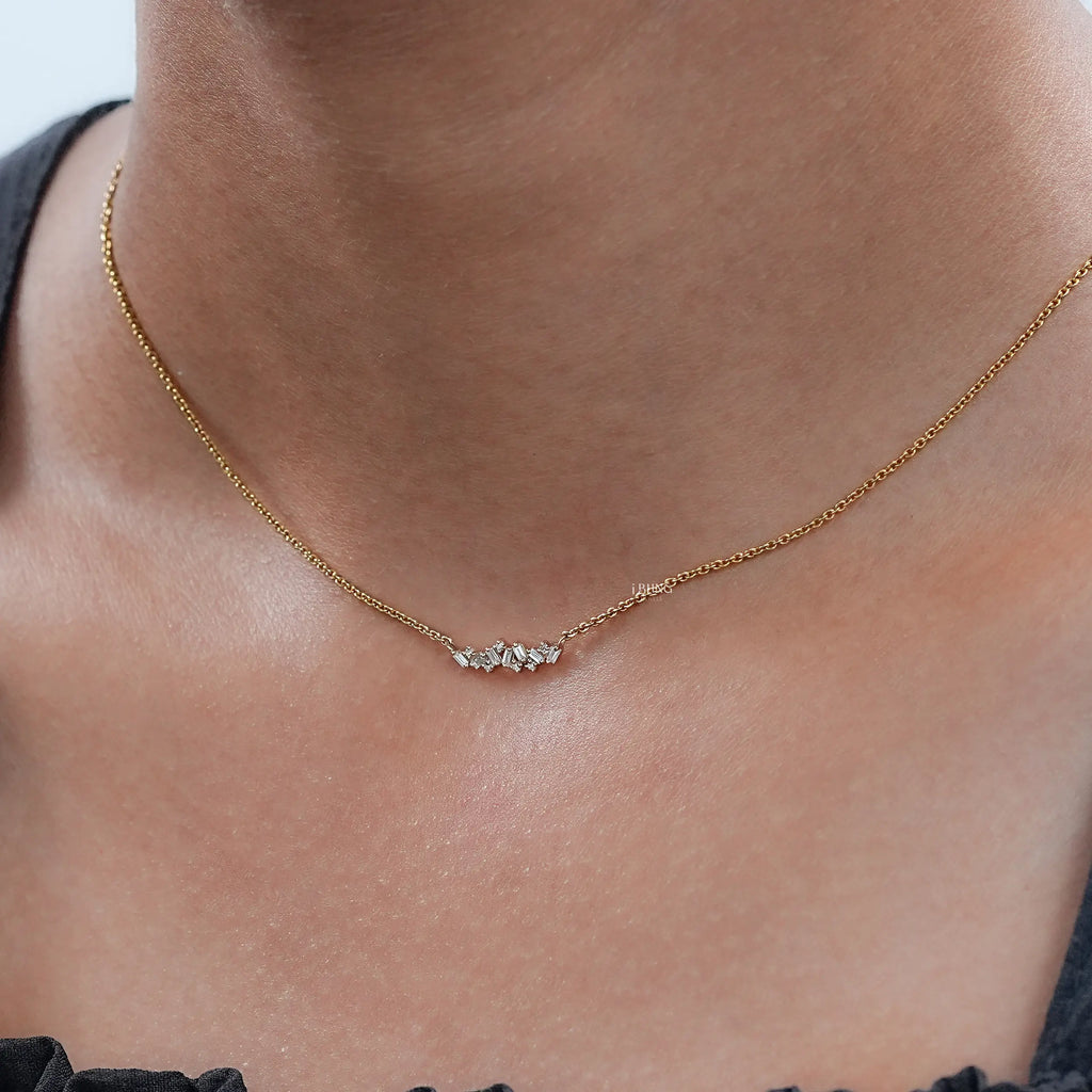 Baguette Cut Lab Diamond Cluster Necklace