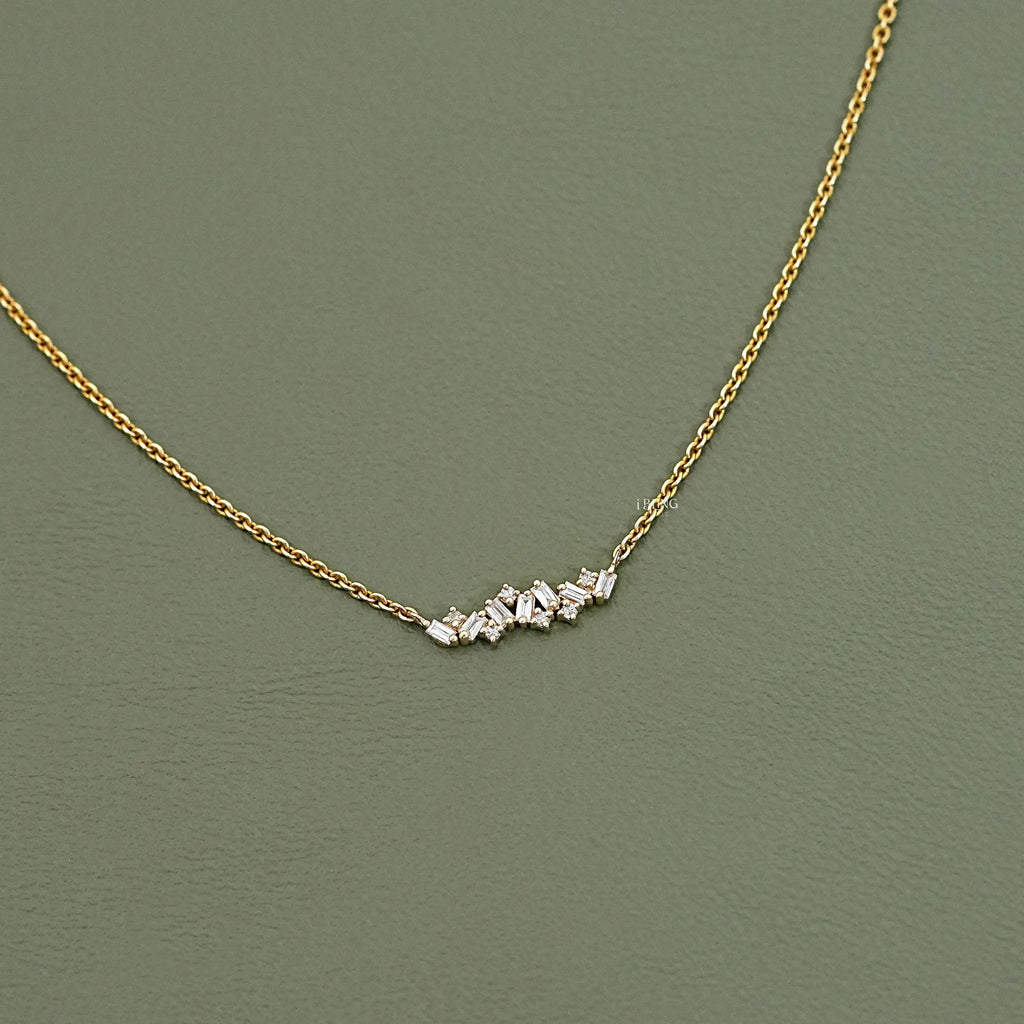Baguette Cut Lab Diamond Cluster Necklace
